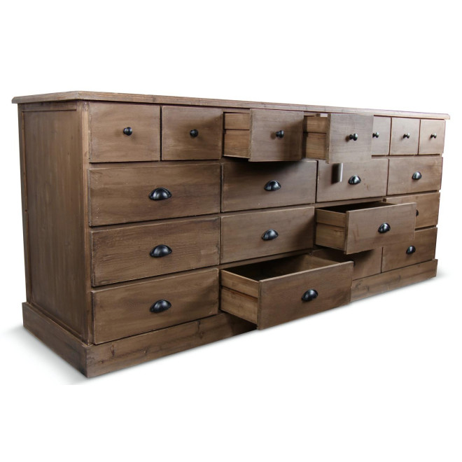 Meuble Semainier Chiffonnier Grainetier Bois 13 Tiroirs Marron 199x55x85cm