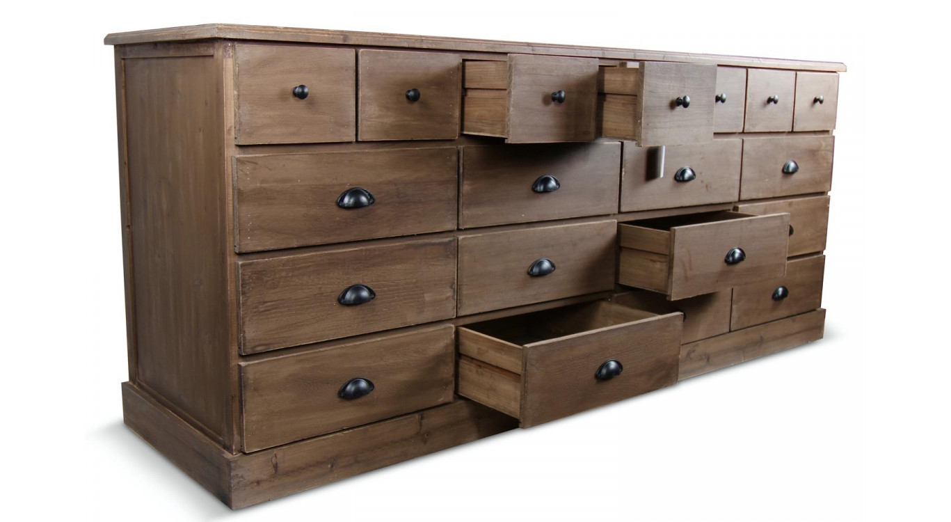 Meuble Semainier Chiffonnier Grainetier Bois 13 Tiroirs Marron 199x55x85cm