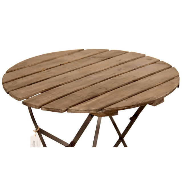 Table Ronde Bois Fer Forgé Marron 70x70x73cm