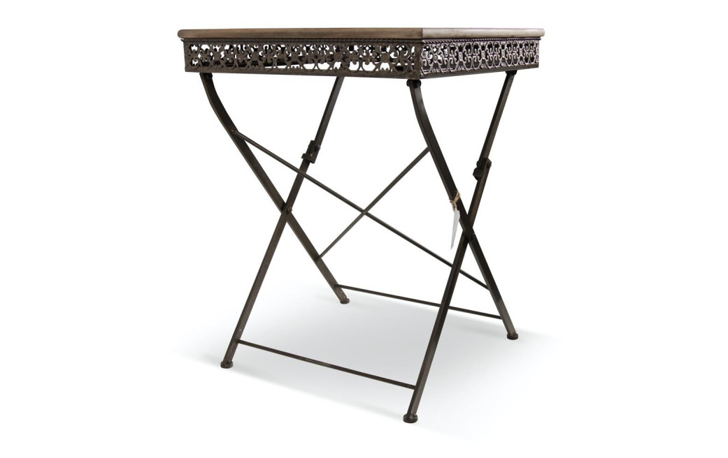 Table Carré Bois Fer Forgé Marron 61x61x81.5cm