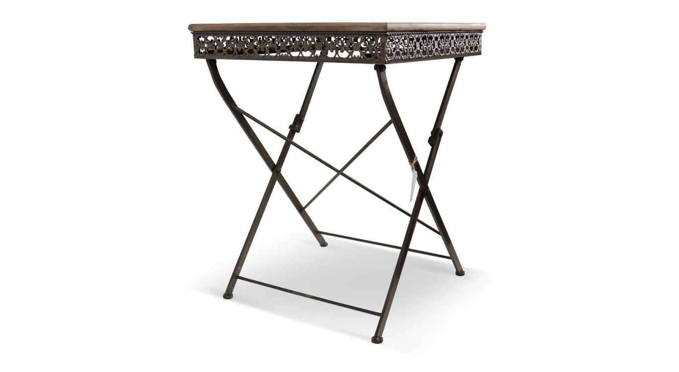 Table Carré Bois Fer Forgé Marron 61x61x81.5cm