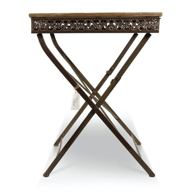 Table Carré Bois Fer Forgé Marron 61x61x81.5cm