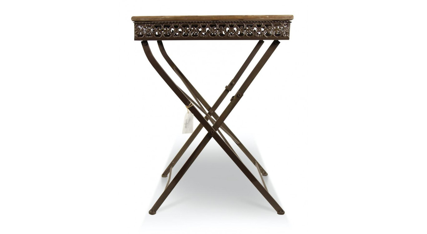 Table Carré Bois Fer Forgé Marron 61x61x81.5cm