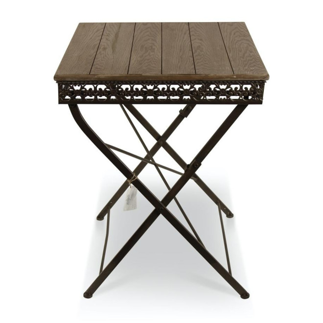 Table Carré Bois Fer Forgé Marron 61x61x81.5cm