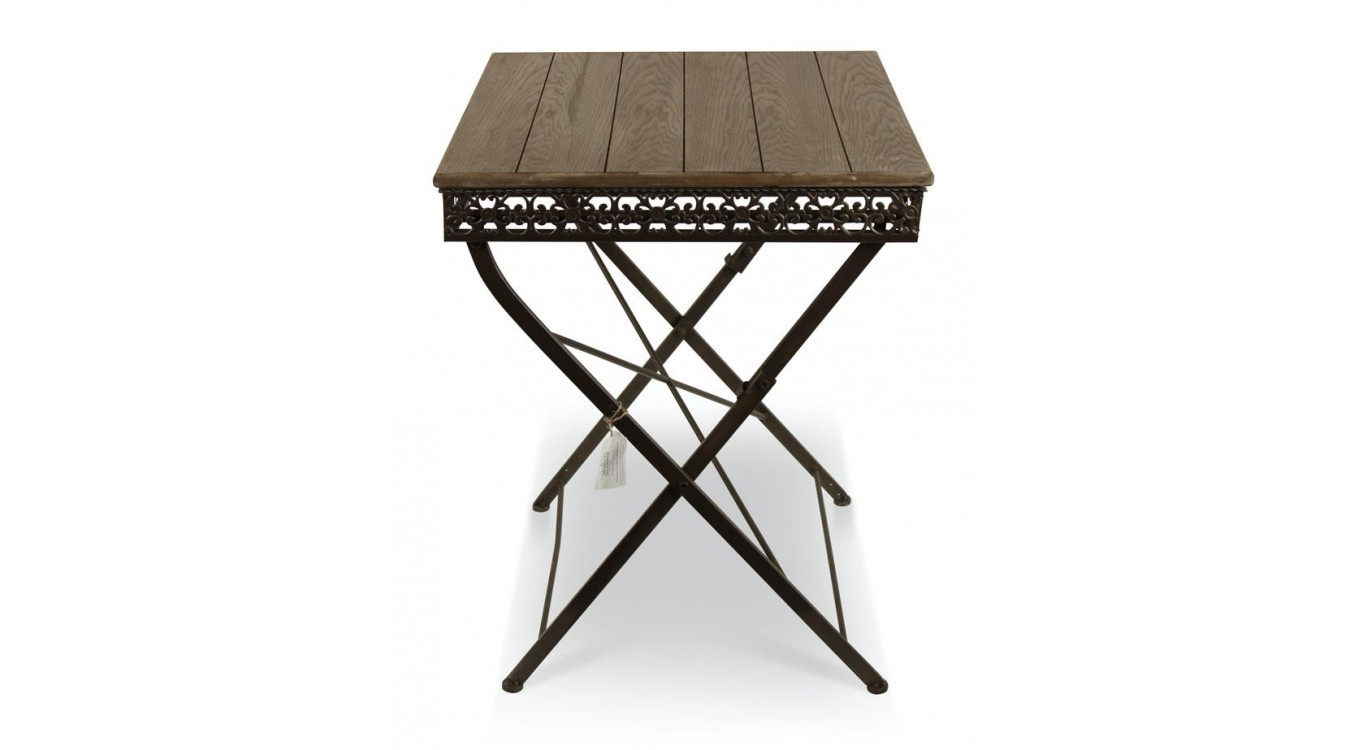 Table Carré Bois Fer Forgé Marron 61x61x81.5cm