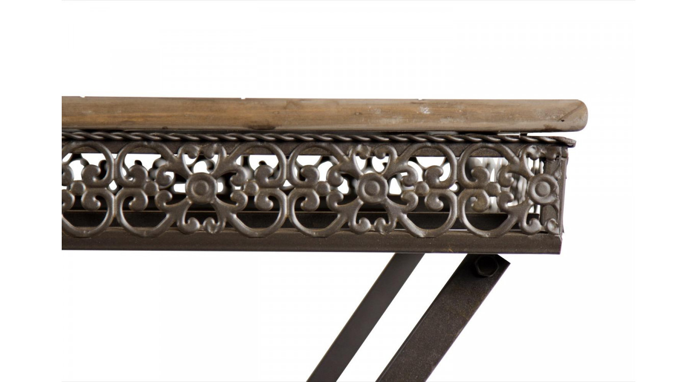 Table Carré Bois Fer Forgé Marron 61x61x81.5cm