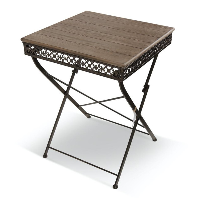 Table Carré Bois Fer Forgé Marron 61x61x81.5cm