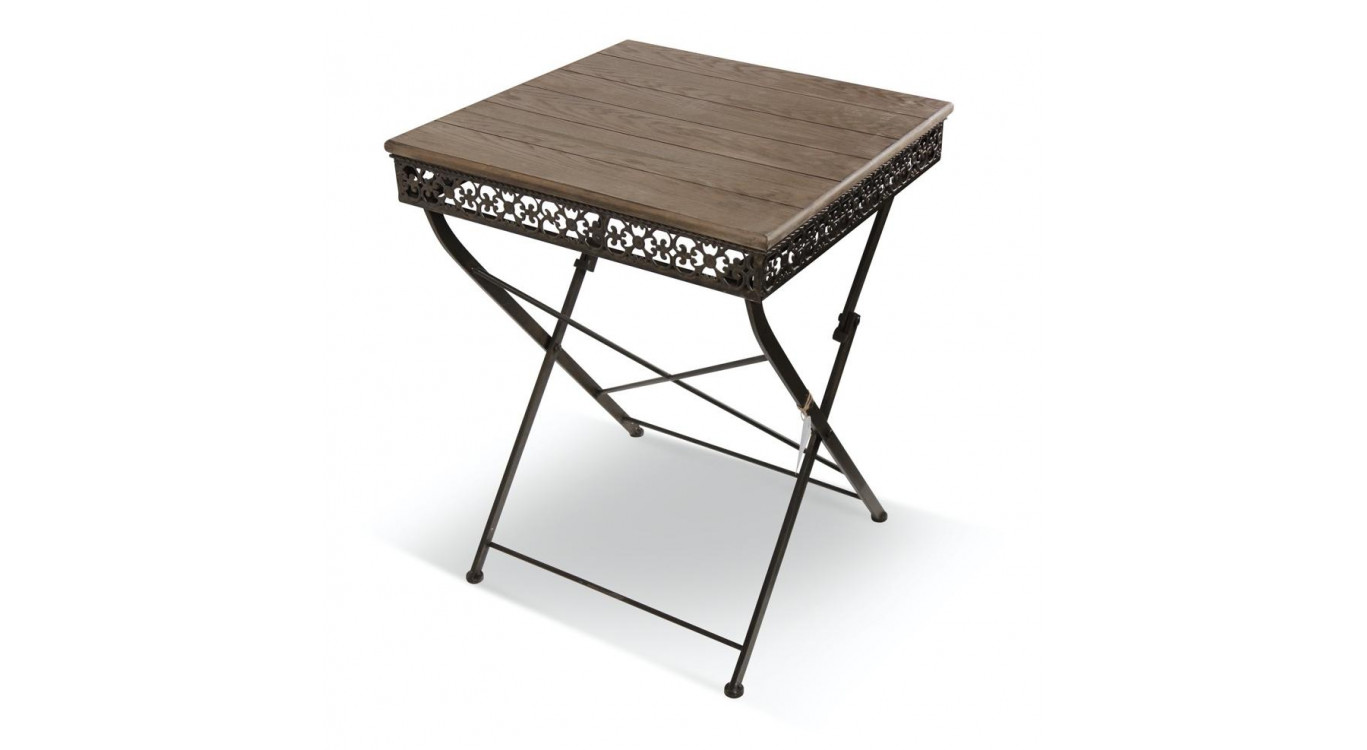 Table Carré Bois Fer Forgé Marron 61x61x81.5cm