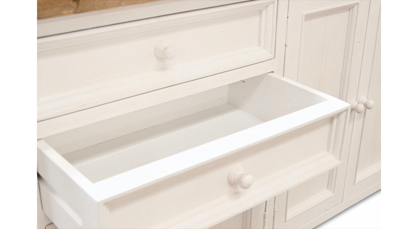 Meuble Bas Rangement Bois Blanc Césuré 4 Tiroirs 210x45x89cm