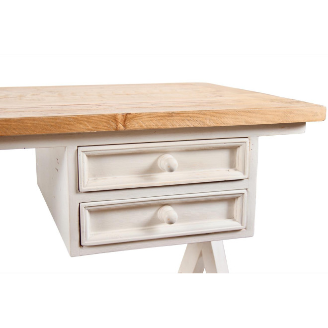 Bureau Bois Blanc Césuré 2 Tiroirs 130x66x80cm