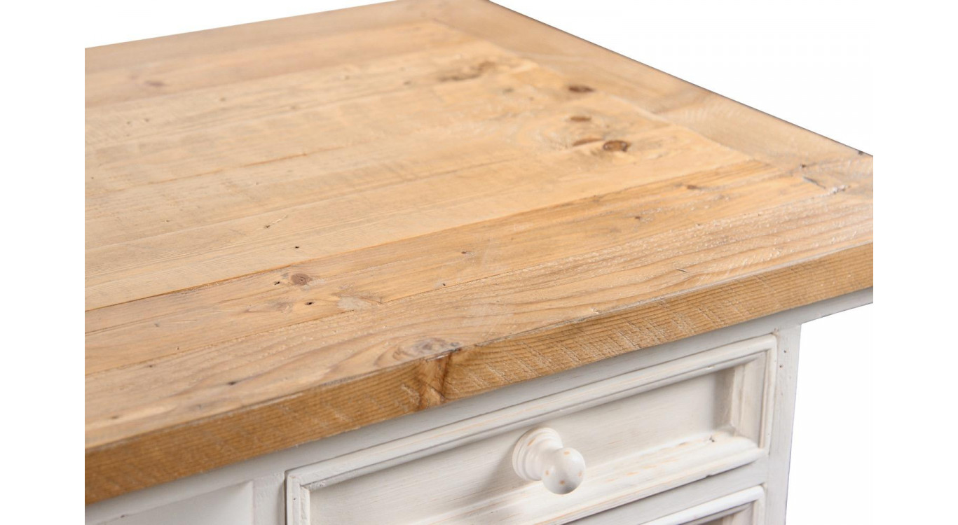 Bureau Bois Blanc Césuré 2 Tiroirs 130x66x80cm