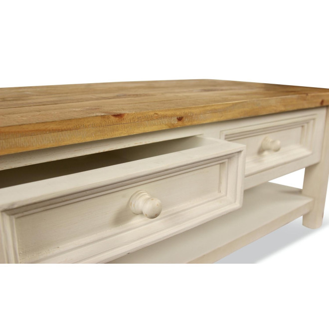 Meuble Bas Rangement Bois Blanc Césuré 2 Tiroirs 120x60x45cm