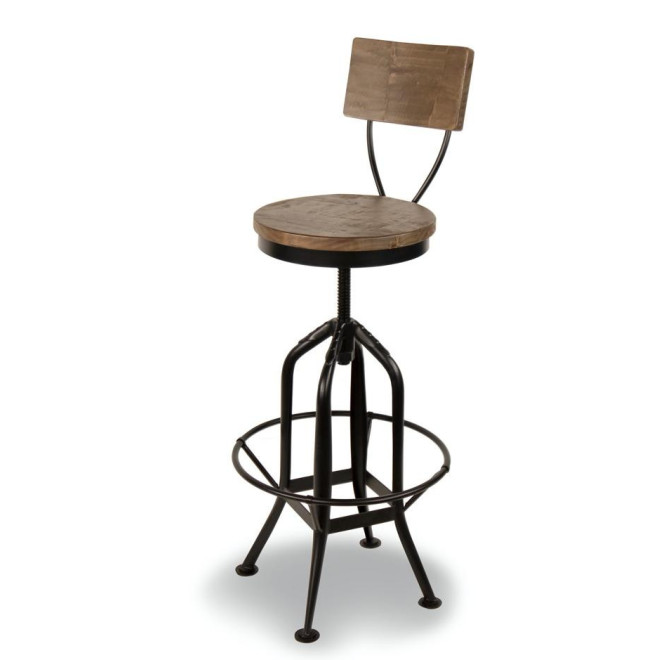 Chaise Haute Tabouret Bois Fer Forgé 40.5x40.5x102cm