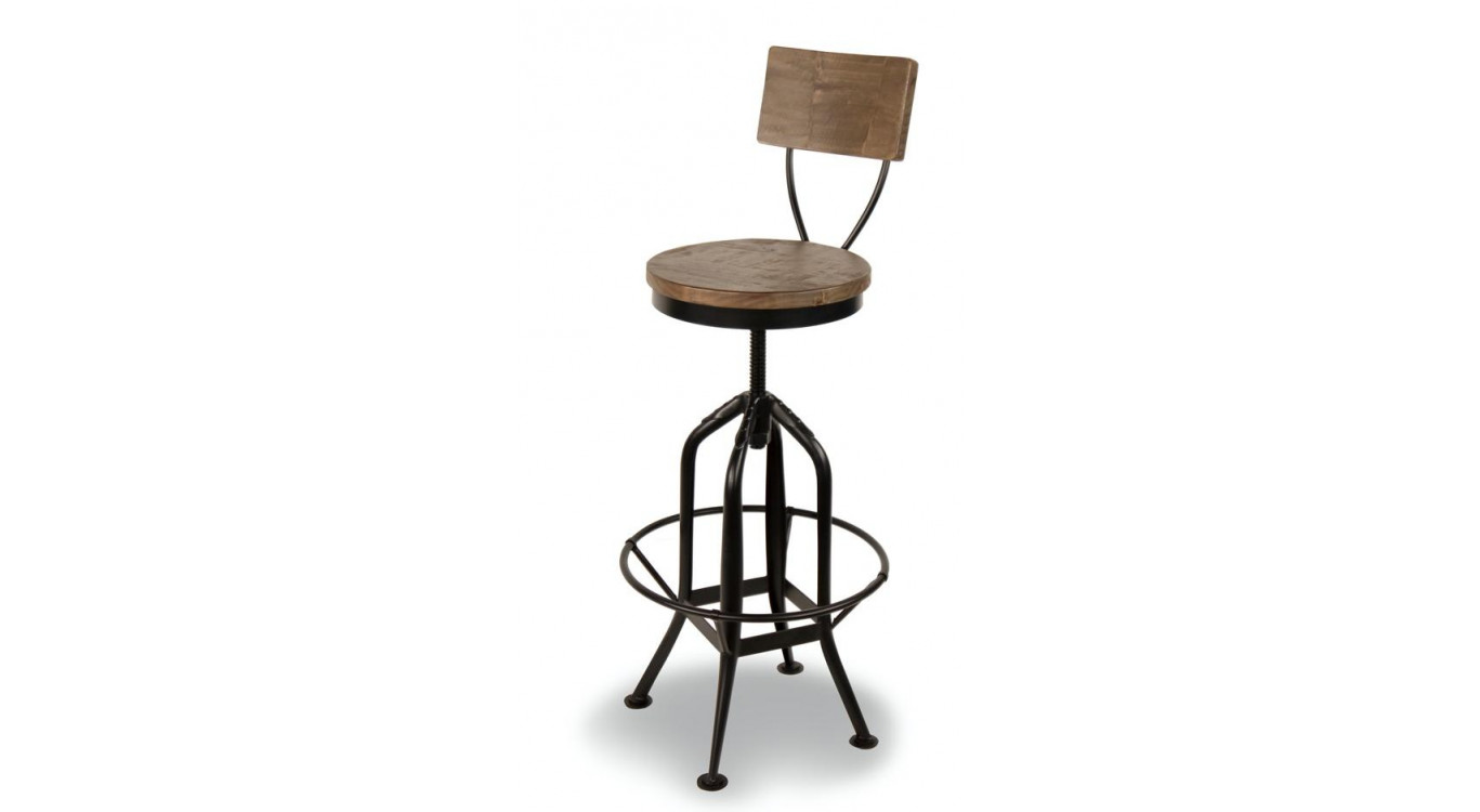 Chaise Haute Tabouret Bois Fer Forgé 40.5x40.5x102cm