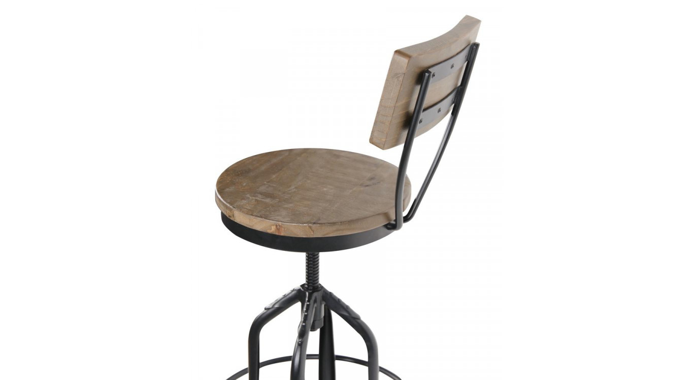 Chaise Haute Tabouret Bois Fer Forgé 40.5x40.5x102cm