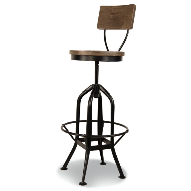Chaise Haute Tabouret Bois Fer Forgé 40.5x40.5x102cm