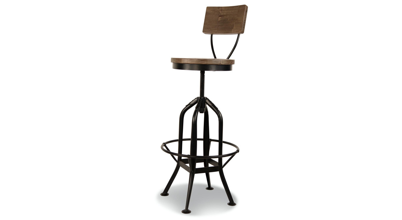 Chaise Haute Tabouret Bois Fer Forgé 40.5x40.5x102cm