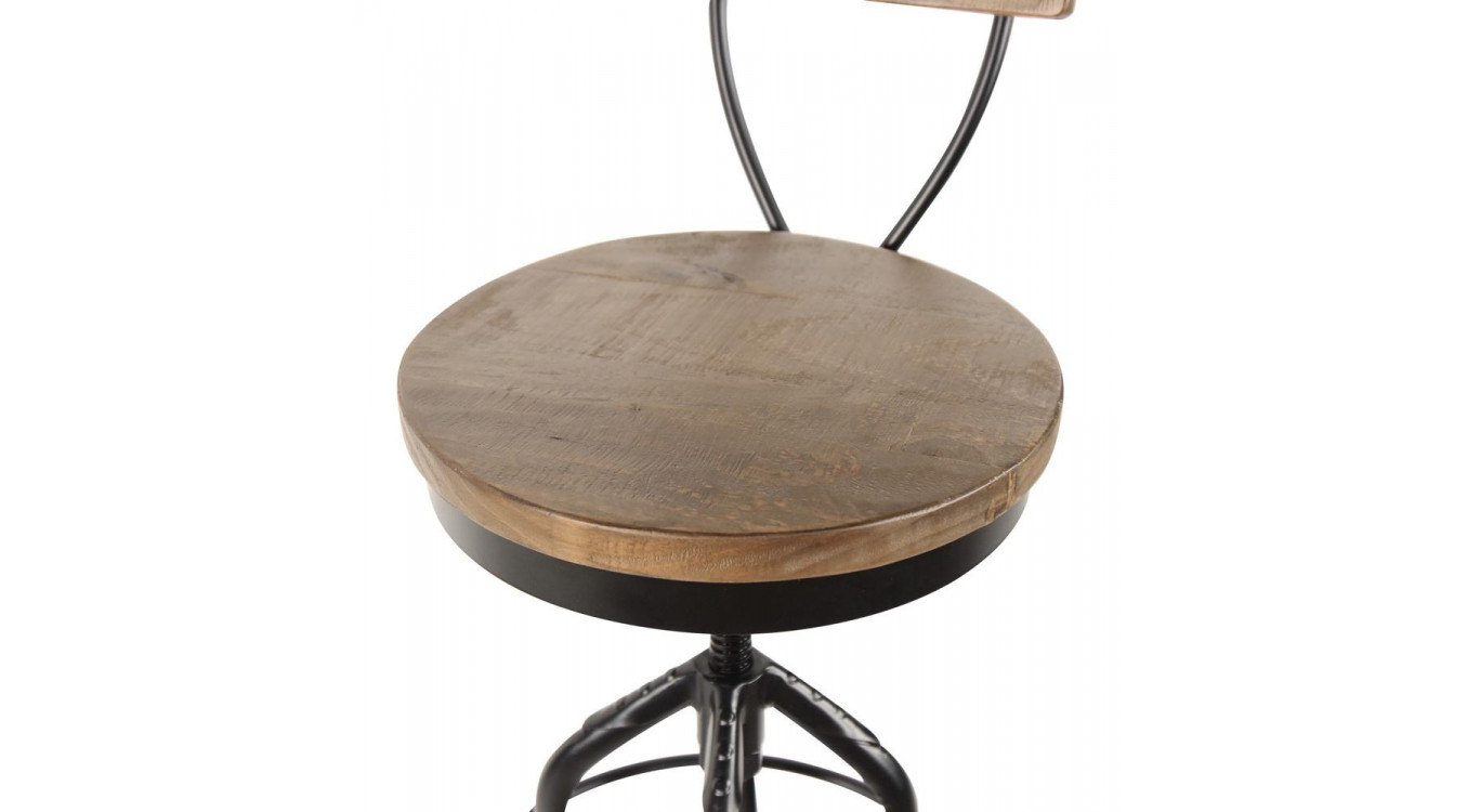 Chaise Haute Tabouret Bois Fer Forgé 40.5x40.5x102cm