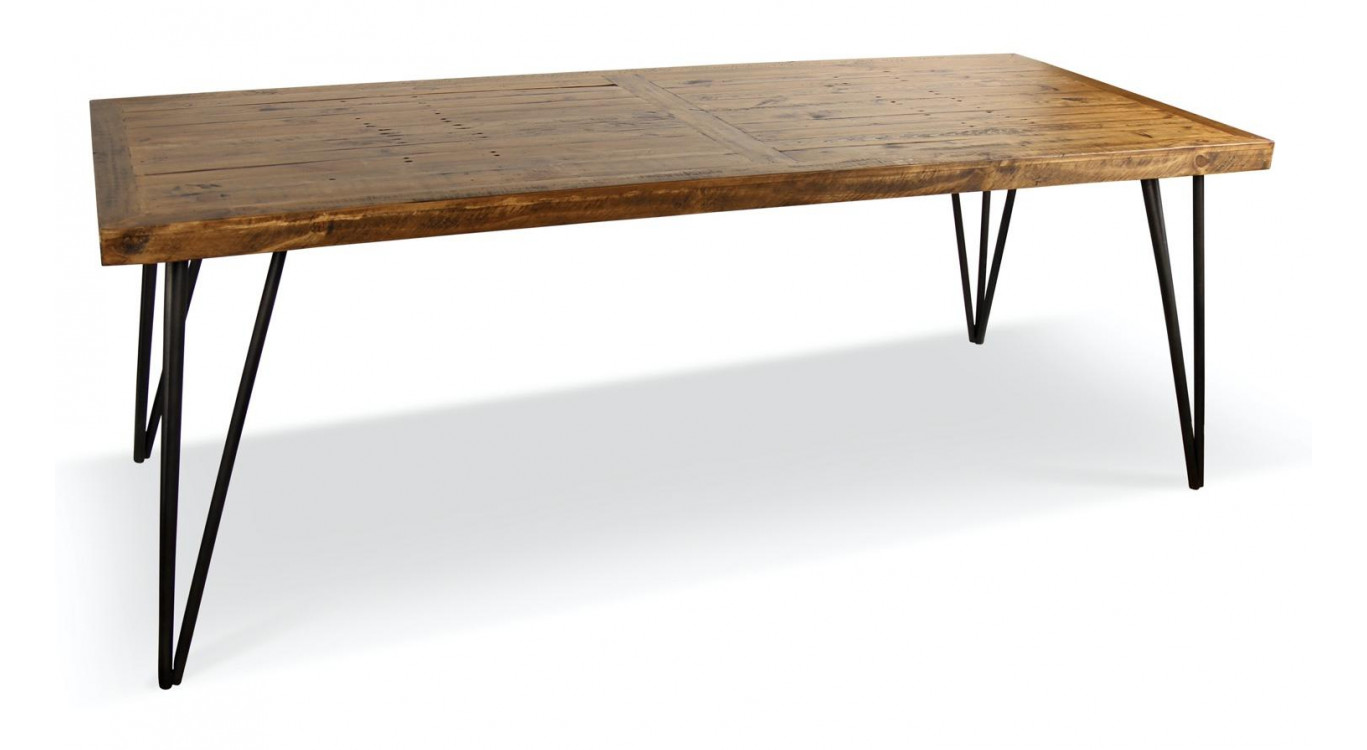 Table Rectangulaire Bois Fer Forgé Marron 220x90x80cm