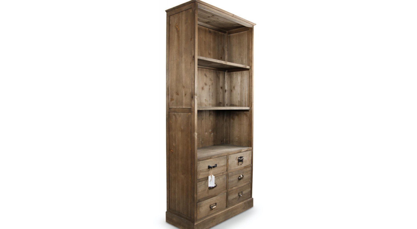 Buffet Vaisselier Rangement Bois 6 Tiroirs 78x34x168cm