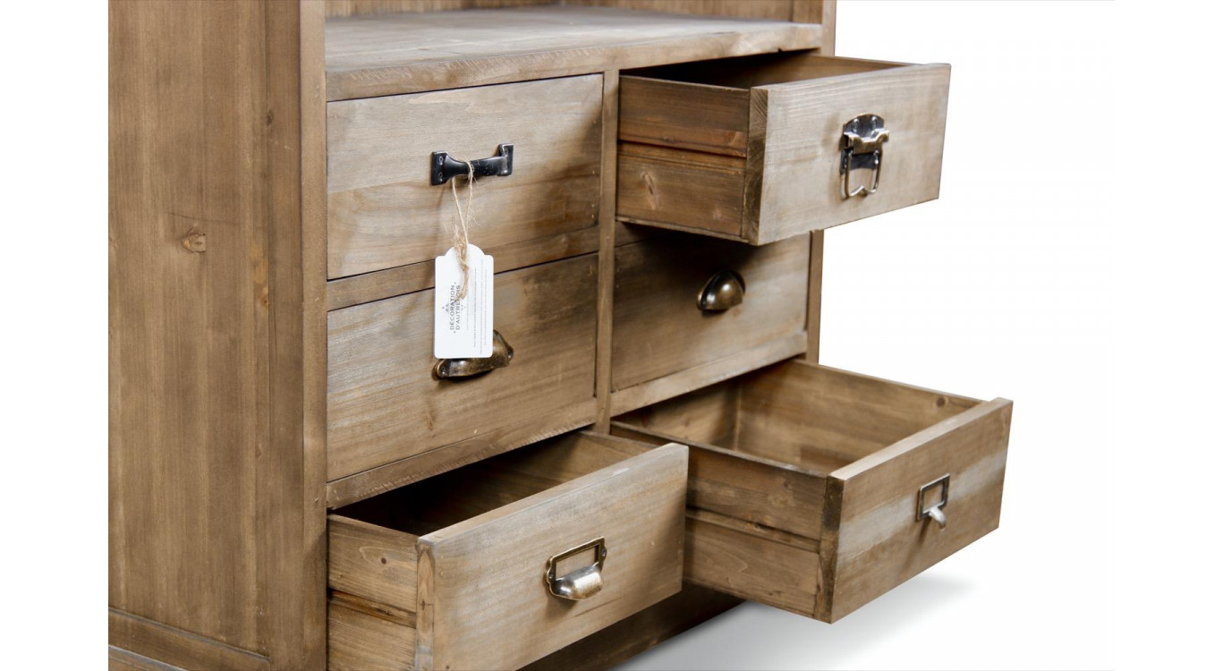 Buffet Vaisselier Rangement Bois 6 Tiroirs 78x34x168cm