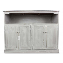 Unterschrank Aufbewahrung Holz Ceruse Weiß Zinkplatte 119x47x90cm