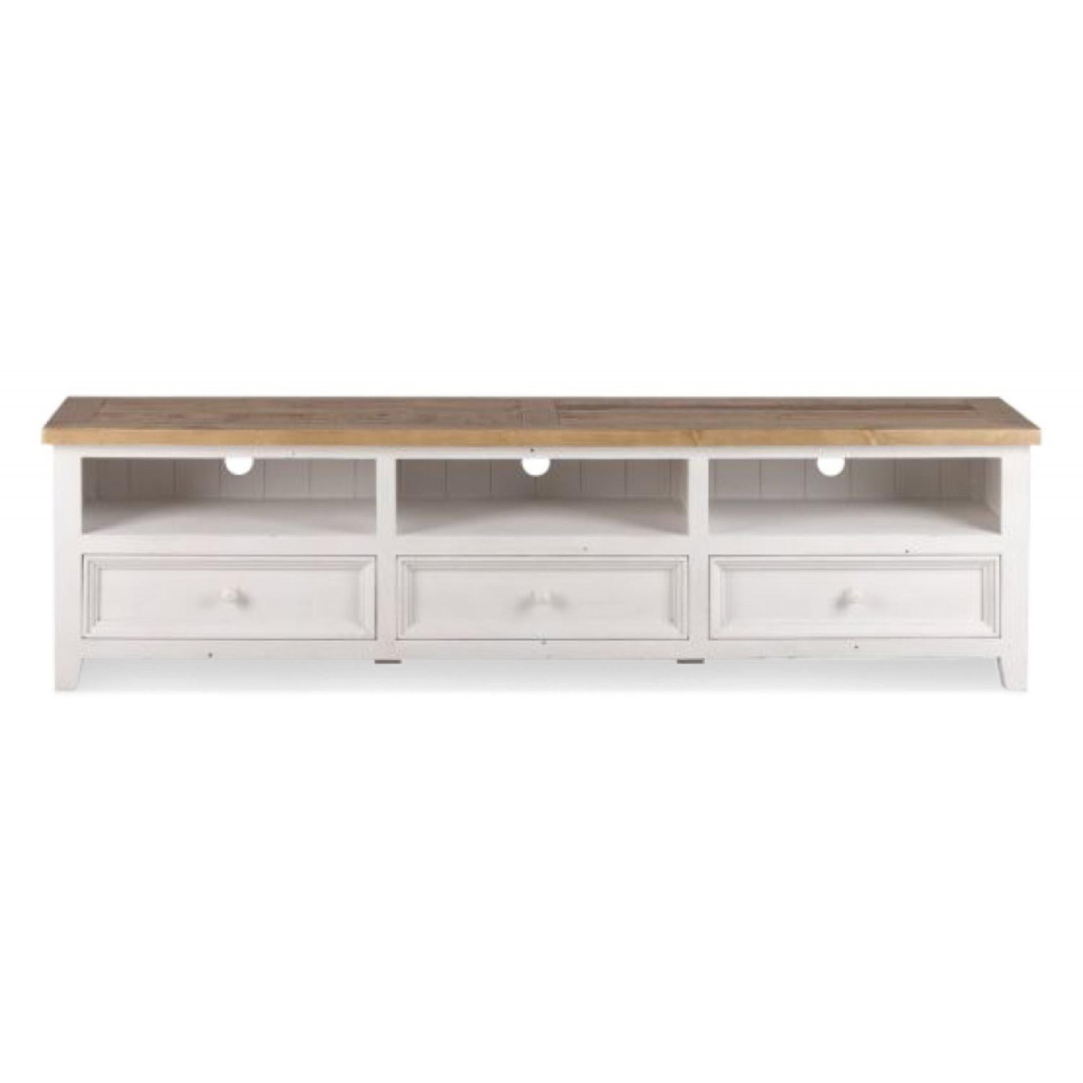 Meuble TV Bas Rangement Bois Blanc Césuré 210x45x55cm