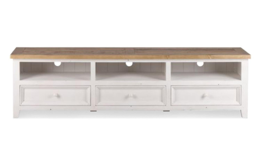 Meuble TV Bas Rangement Bois Blanc Césuré 210x45x55cm Meuble TV Bas Rangement Bois Blanc Césuré 210x45x55cm