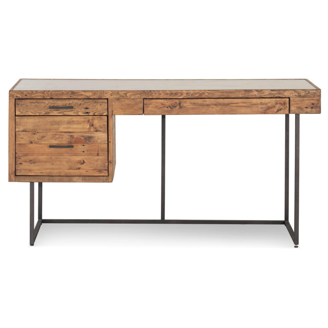 Bureau 3 Tiroirs Bois Métal Marron 150x60x76cm
