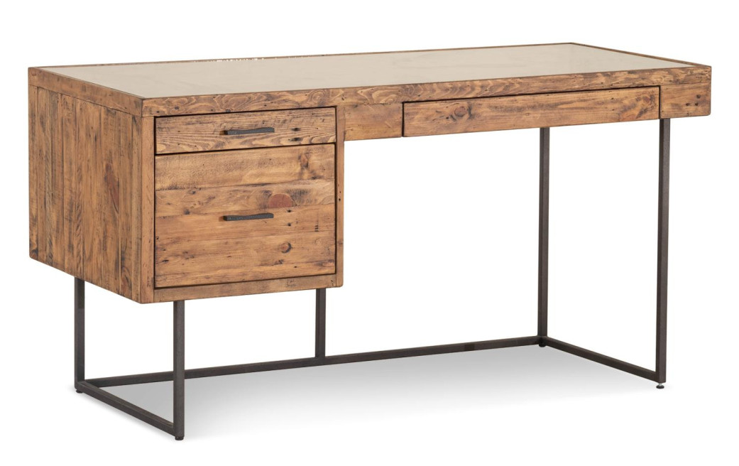 Bureau 3 Tiroirs Bois Métal Marron 150x60x76cm