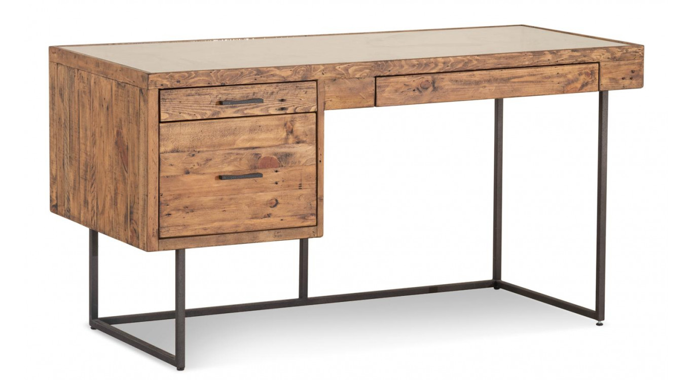 Bureau 3 Tiroirs Bois Métal Marron 150x60x76cm