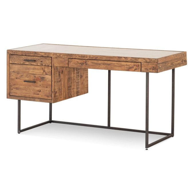Bureau 3 Tiroirs Bois Métal Marron 150x60x76cm