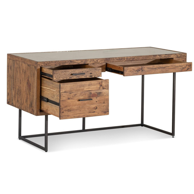 Bureau 3 Tiroirs Bois Métal Marron 150x60x76cm