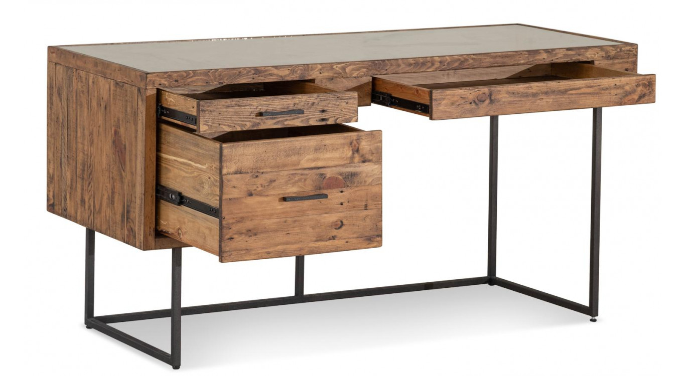 Schreibtisch 3 Schubladen Holz Metall Braun 150x60x76cm