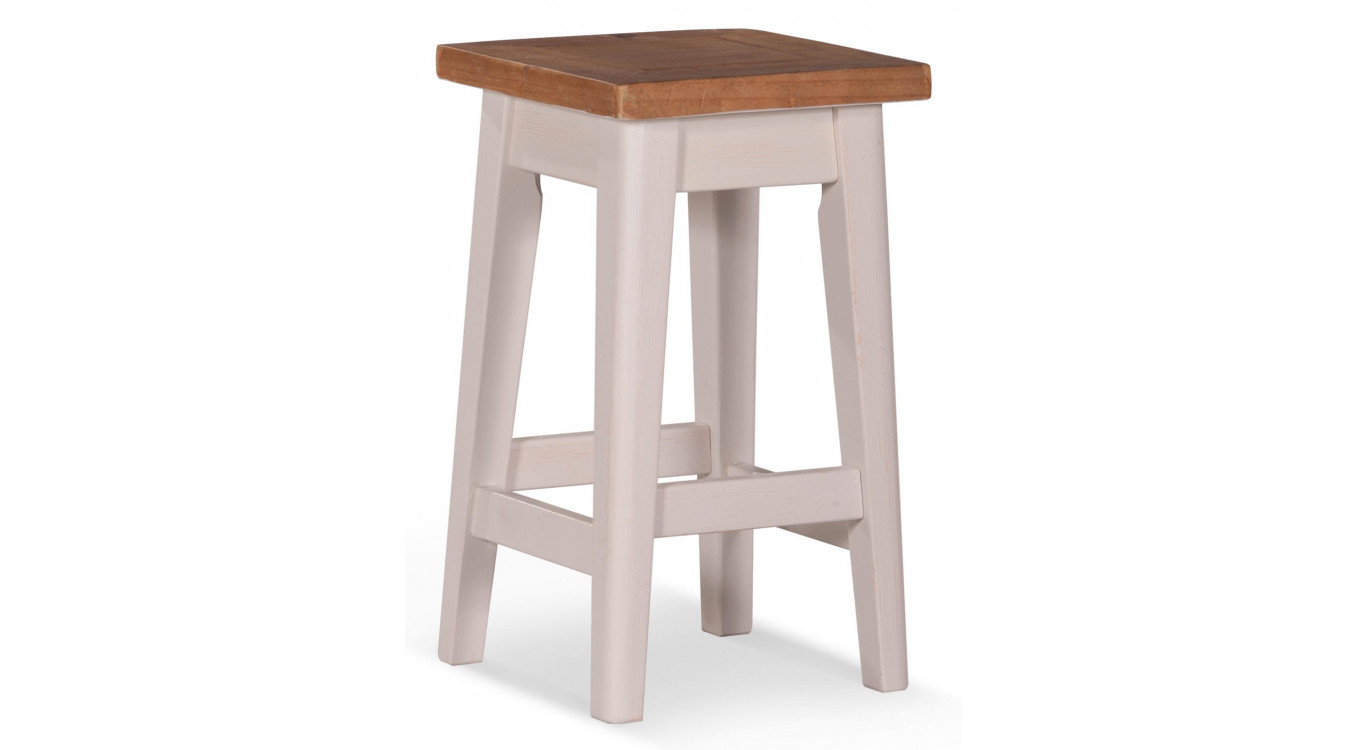 Lot de 2 Tabourets Bois Blanc 35x35x61cm