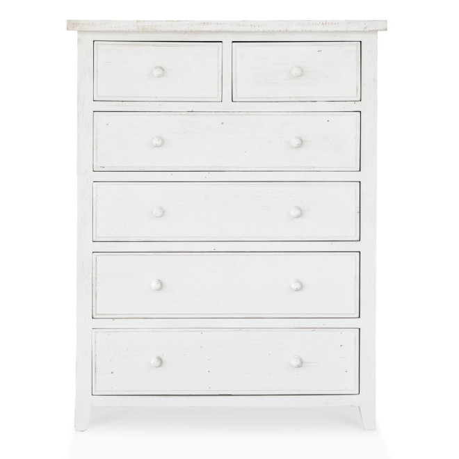 Commode 6 Tiroirs Bois Blanc 100x45x129cm