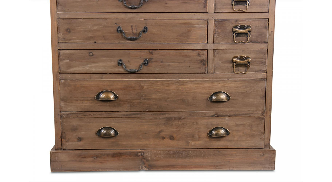 Meuble Semainier Chiffonnier Grainetier Bois 27 Tiroirs Marron 81x37.5x109.5cm