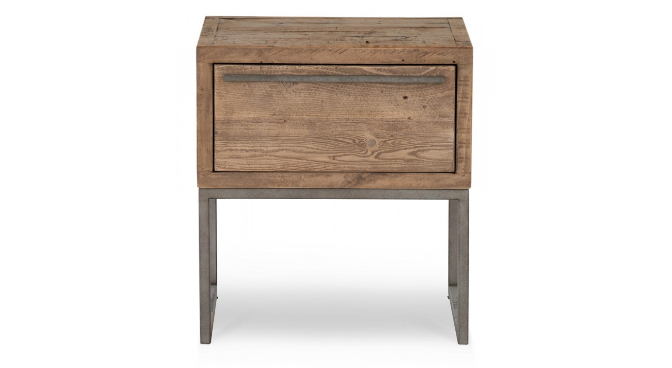 Table De Chevet 1 Tiroir Bois Métal Marron 50x50x55cm
