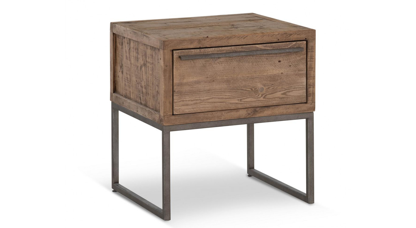 Table De Chevet 1 Tiroir Bois Métal Marron 50x50x55cm