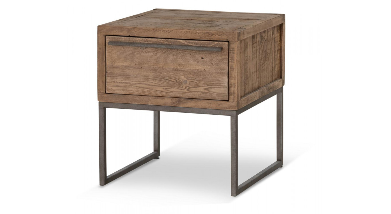 Table De Chevet 1 Tiroir Bois Métal Marron 50x50x55cm