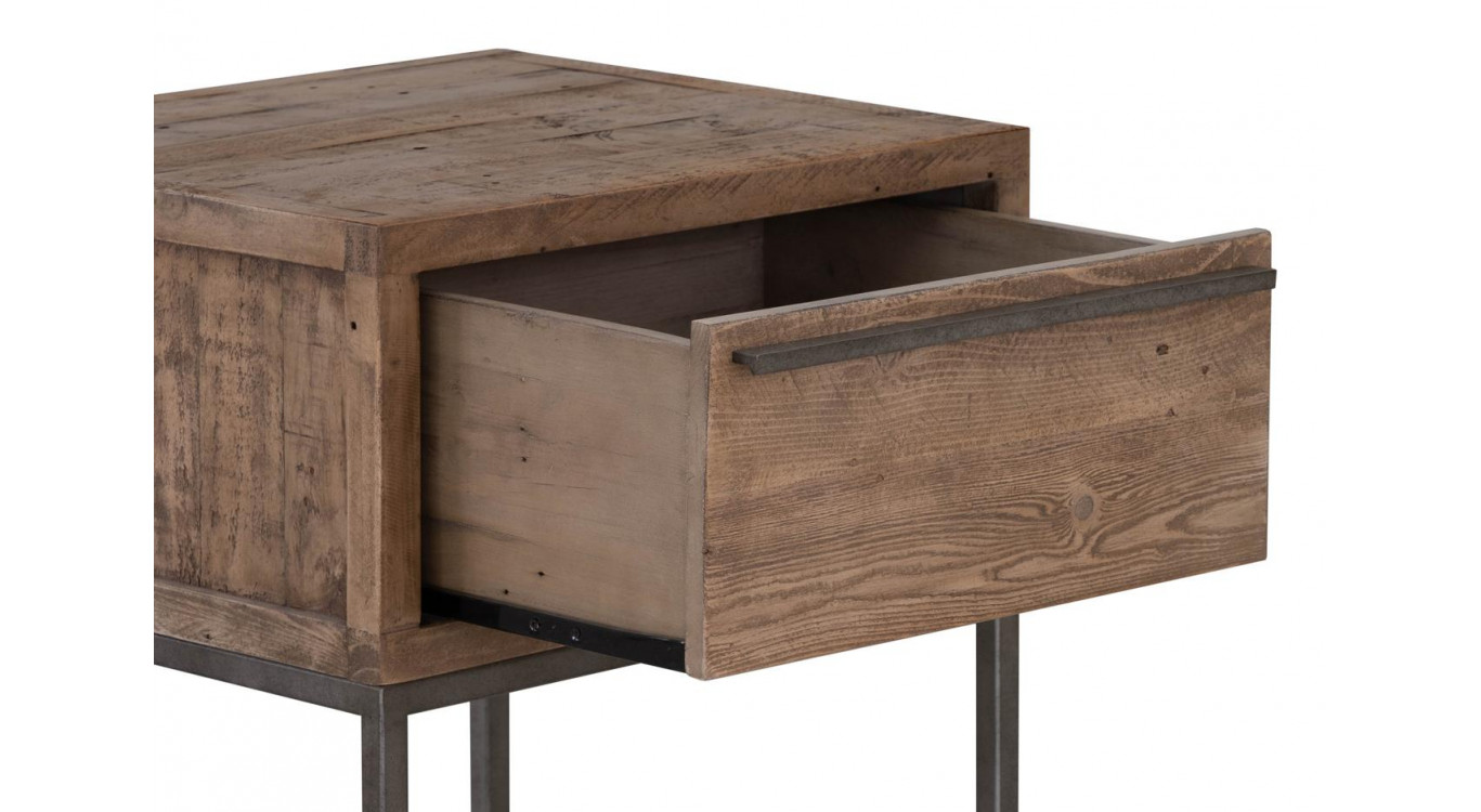 Table De Chevet 1 Tiroir Bois Métal Marron 50x50x55cm