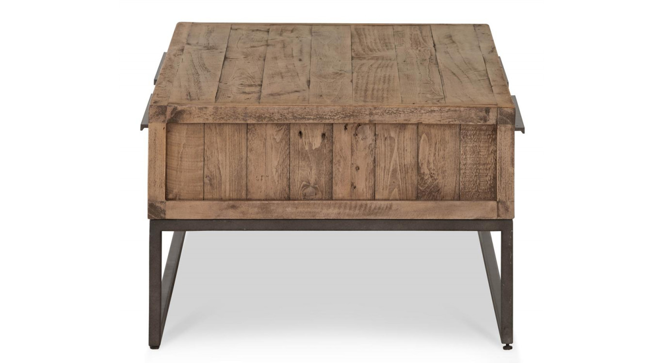 Table Basse 2 Tiroirs Bois Métal Marron 120x60x40cm