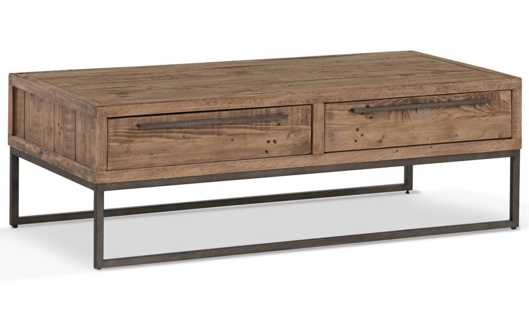Table Basse 2 Tiroirs Bois Métal Marron 120x60x40cm