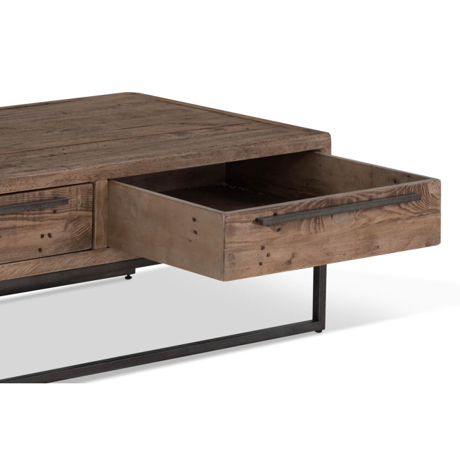 Table Basse 2 Tiroirs Bois Métal Marron 120x60x40cm