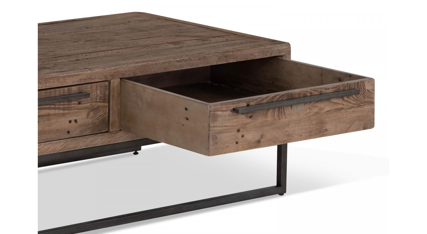 Table Basse 2 Tiroirs Bois Métal Marron 120x60x40cm