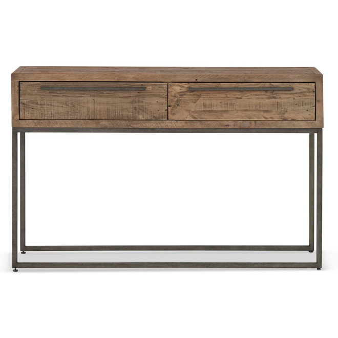 Console 2 Tiroirs Bois Métal Marron 120x35x76cm