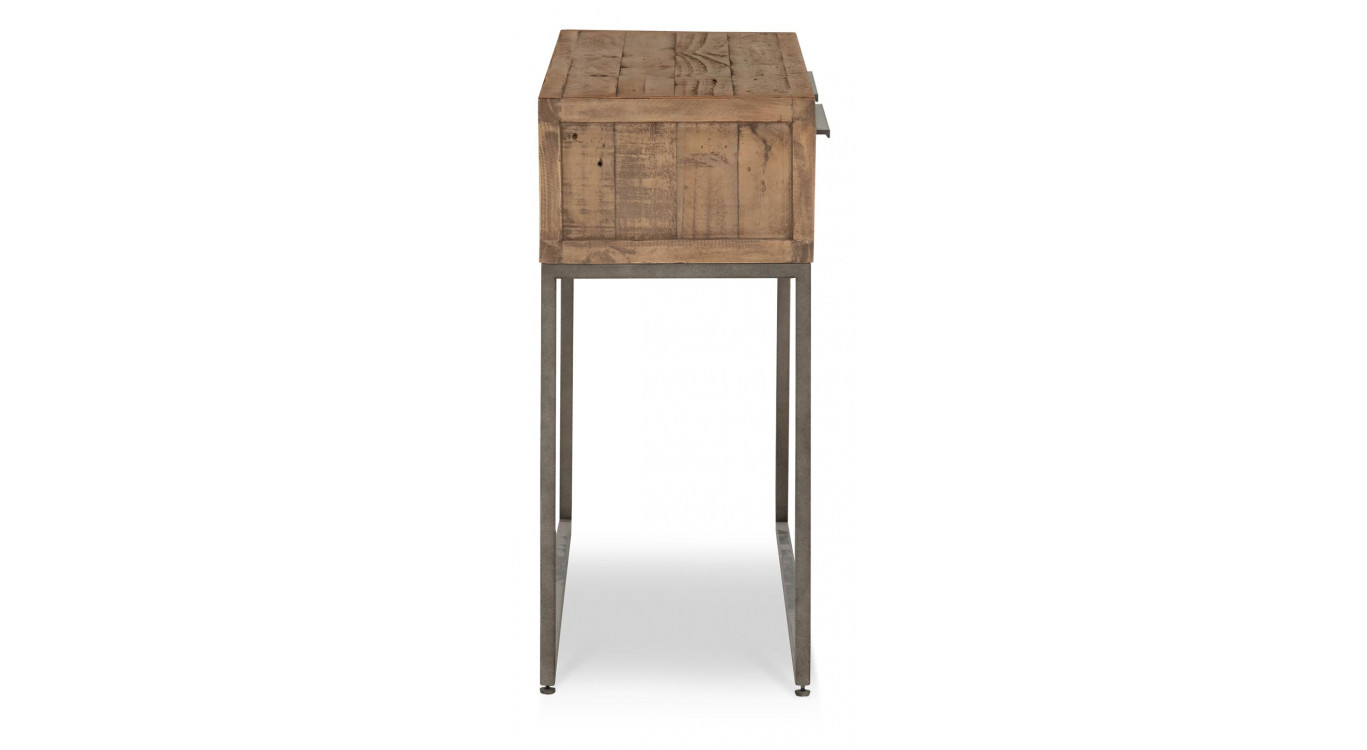 Console 2 Tiroirs Bois Métal Marron 120x35x76cm