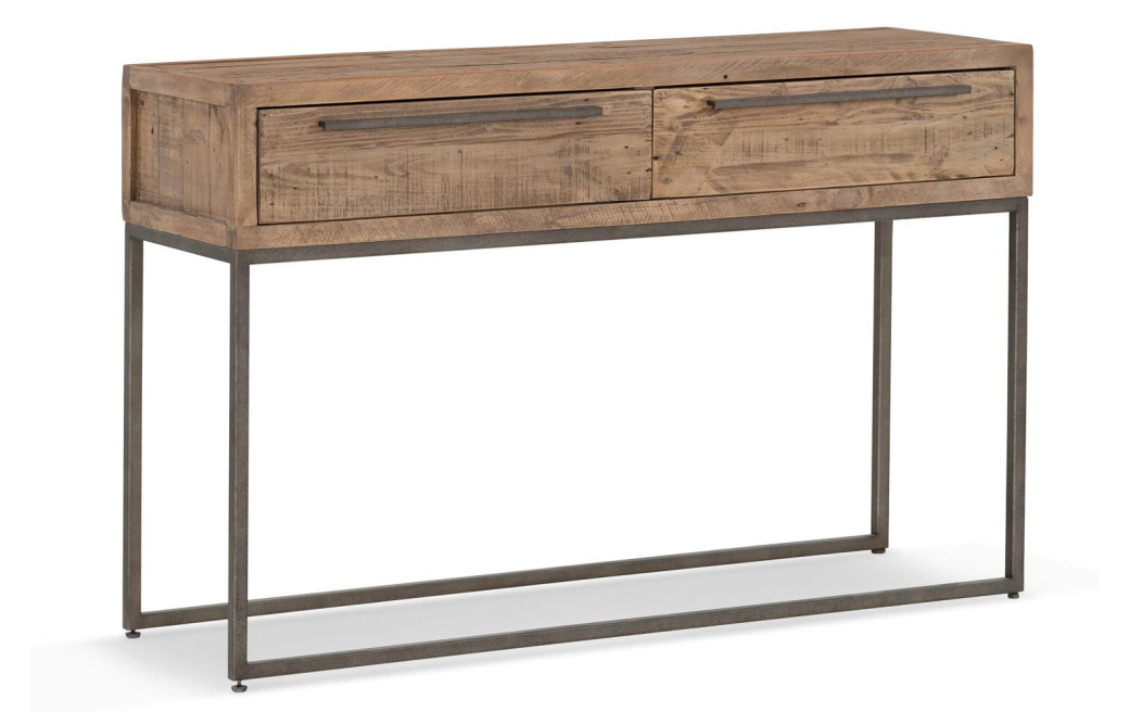 Console 2 Tiroirs Bois Métal Marron 120x35x76cm