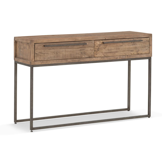 Console 2 Tiroirs Bois Métal Marron 120x35x76cm