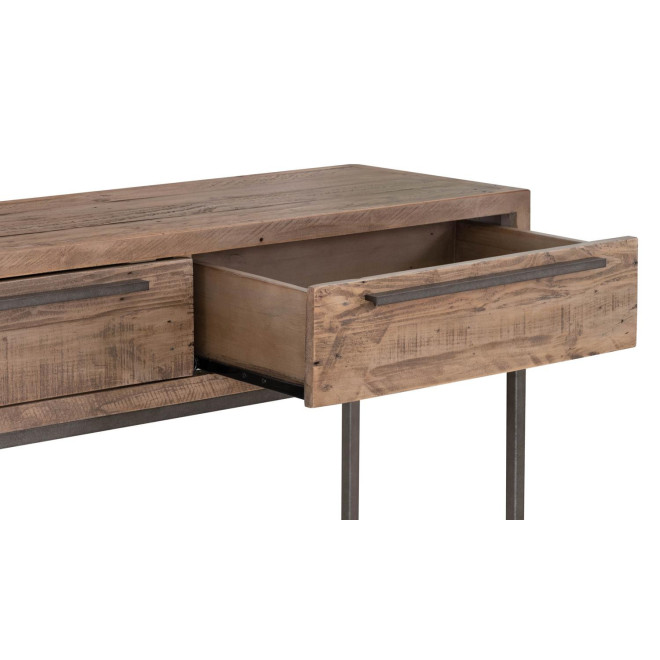 Console 2 Tiroirs Bois Métal Marron 120x35x76cm